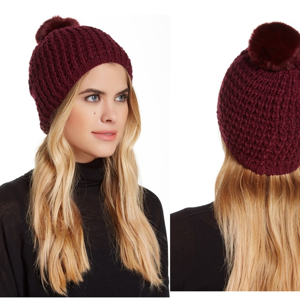 Kyi Kyi Knit Faux Fur Classic Pompom Beanie.